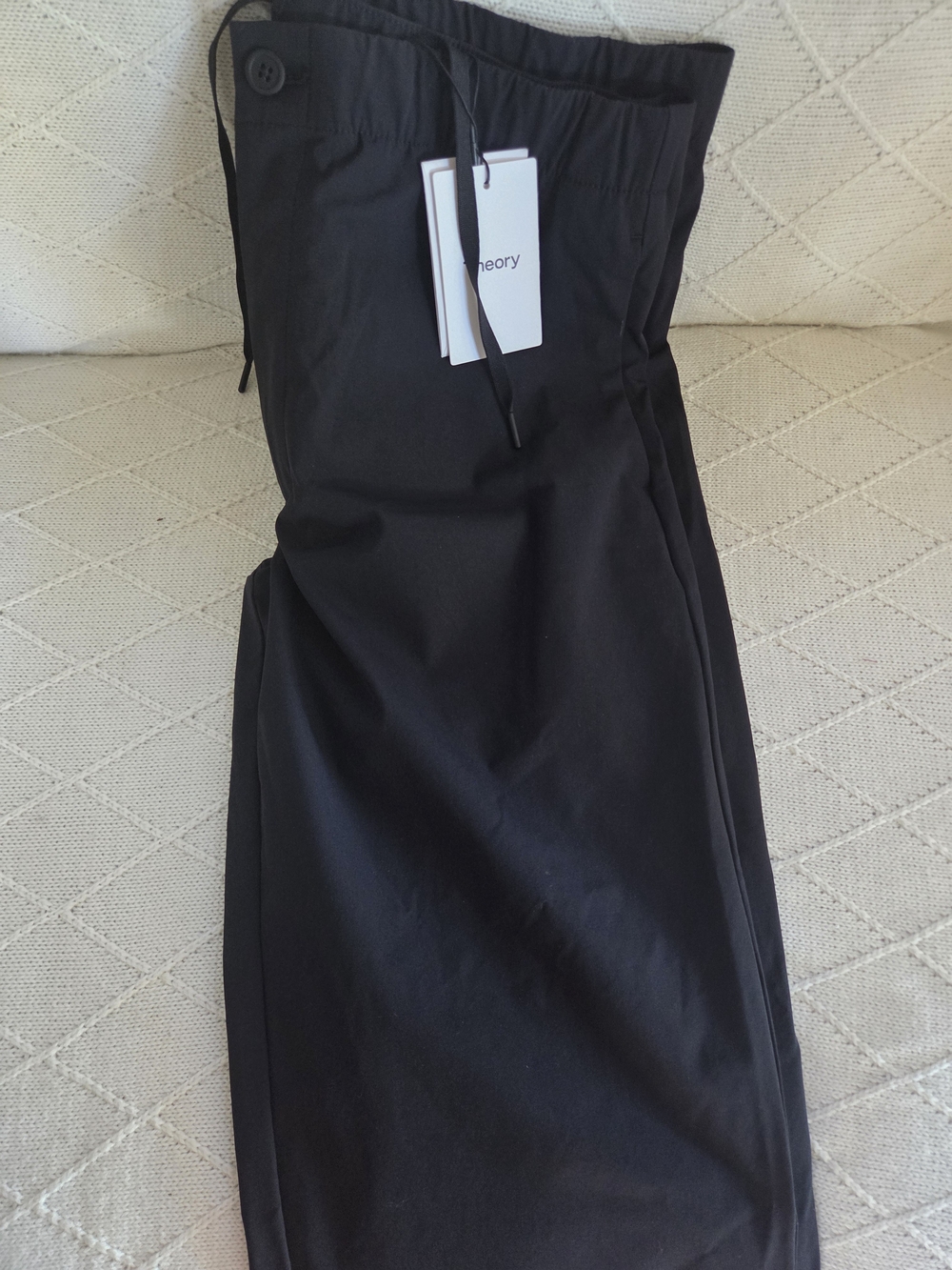 Theory Men's Black Drawstring Stretch Pants - Picture 4 of 7